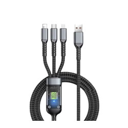 Fast Charging Braided 3 In 1 USB Cable 100W for IOS and Android , wide suitability , with overcharge protection - Black